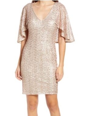 Vince Camuto Gold Sequin Dress With Capelet Arms